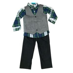 Andy & Evan Boy’s Dress Pants Plaid Shirt Vest Bow Preppy Size 4T NWT